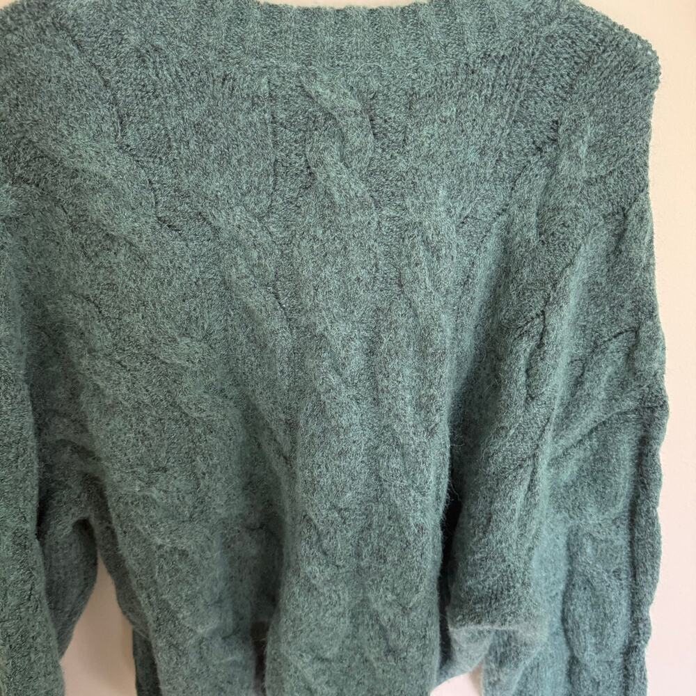 And Now this Revolve | Chunky Cable Knit XL Blue Sweater Wool Blend Winter - Picture 8 of 11